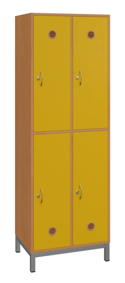 SBS-2222 šatní skříň 4-boxová, 1800x600x400 mm, kovové nohy, korpus buk royal, dvířka žlutá odio